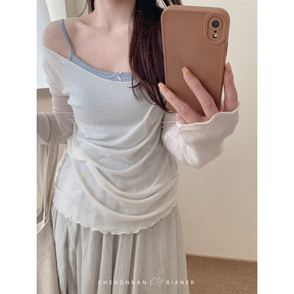 木耳边罩衫大圆领叠穿