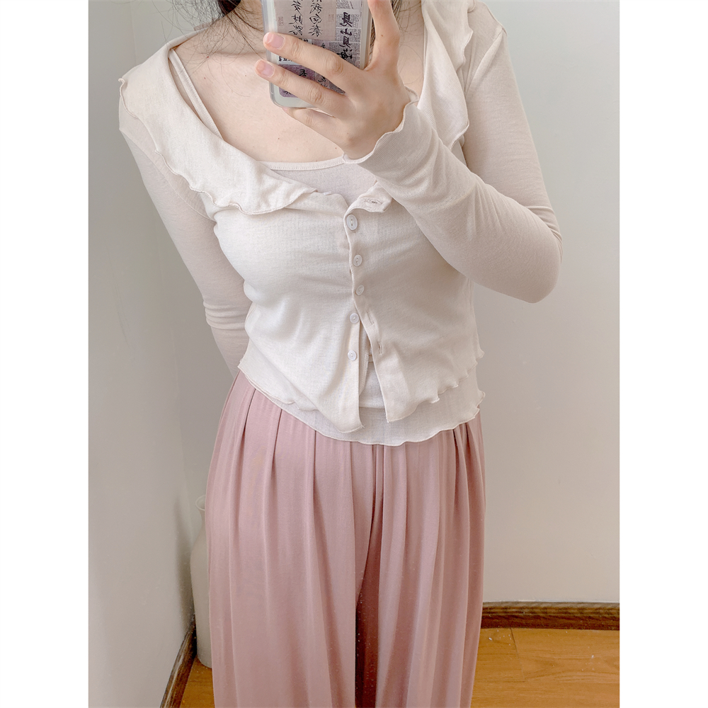 长袖甜美风薄款木耳边棉氨