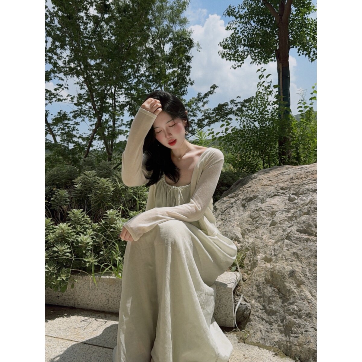 城南边儿8.8领口系绳多穿法苎麻背心裙连衣裙温柔风长裙女