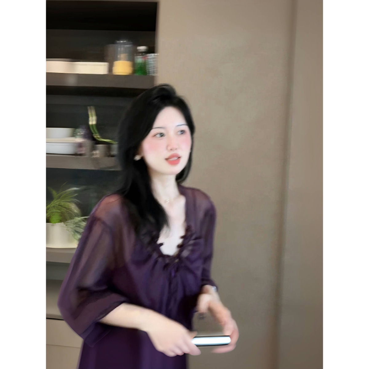 城南边儿7.24玛瑙紫花瓣袖防晒罩衫裙连衣裙长裙图片