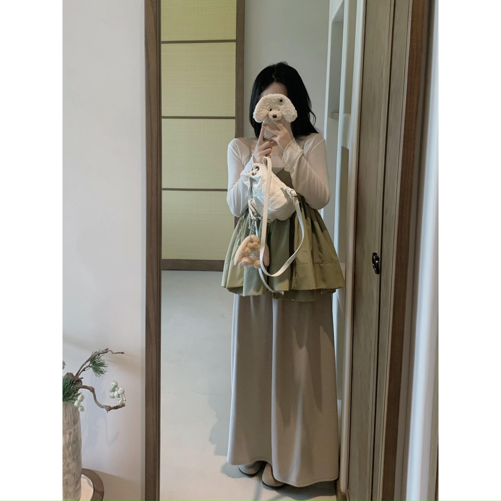 城南边儿9.13棉质小裙摆绿绿背心+叠穿罩衫组合上衣早秋套装