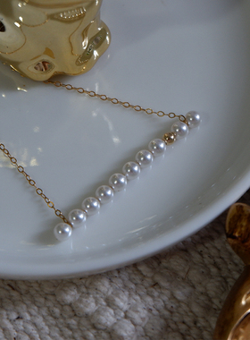 原创手作风一字珍珠包金复古项链