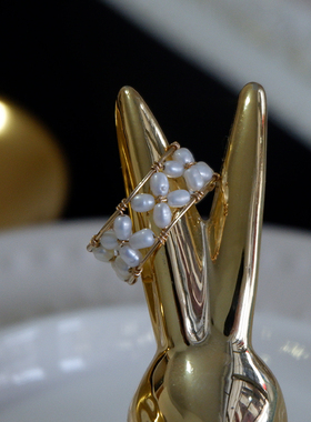 原创设计风四叶草珍珠戒指新品