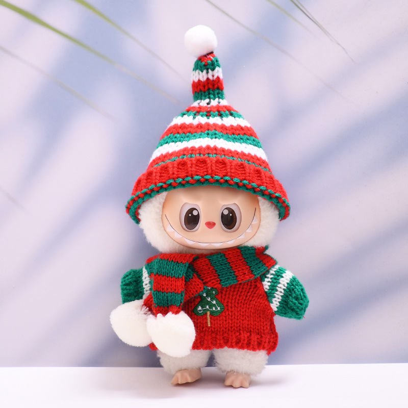 拉布布条纹圣诞毛衣一二三代前方高能衣服挂件手套Labubu着替娃衣