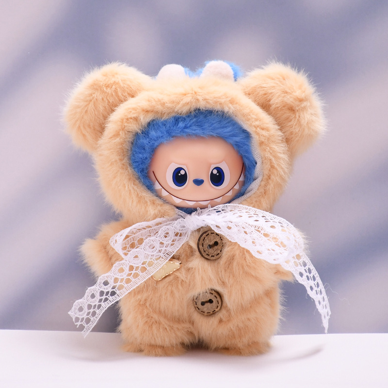 毛绒小熊娃衣四代心底密码搪胶挂件LABUBU4.0拉布布衣服纽扣着替