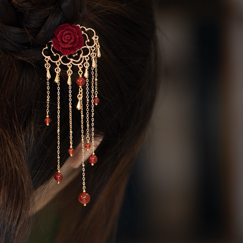 清风集红玛瑙流苏发钗步摇汉服旗袍古风头饰玫瑰花红色新年发饰,饰品/流行首饰/时尚饰品新,发饰,淘宝优惠券,粉丝福利购,淘宝优惠卷