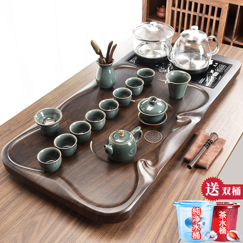 整套全自动底部上水泡茶台道一体家用简约高档整板大茶盘茶具套装