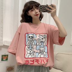 實拍 2021夏短袖T恤女字母印花卡通