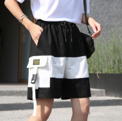 Real shot overalls shorts women's summer loose casual pants Hong Kong style sports pants stitched Capris