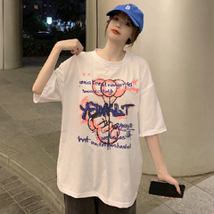 實拍2021圓領短袖T恤女夏款裝上衣寬鬆百搭休閒