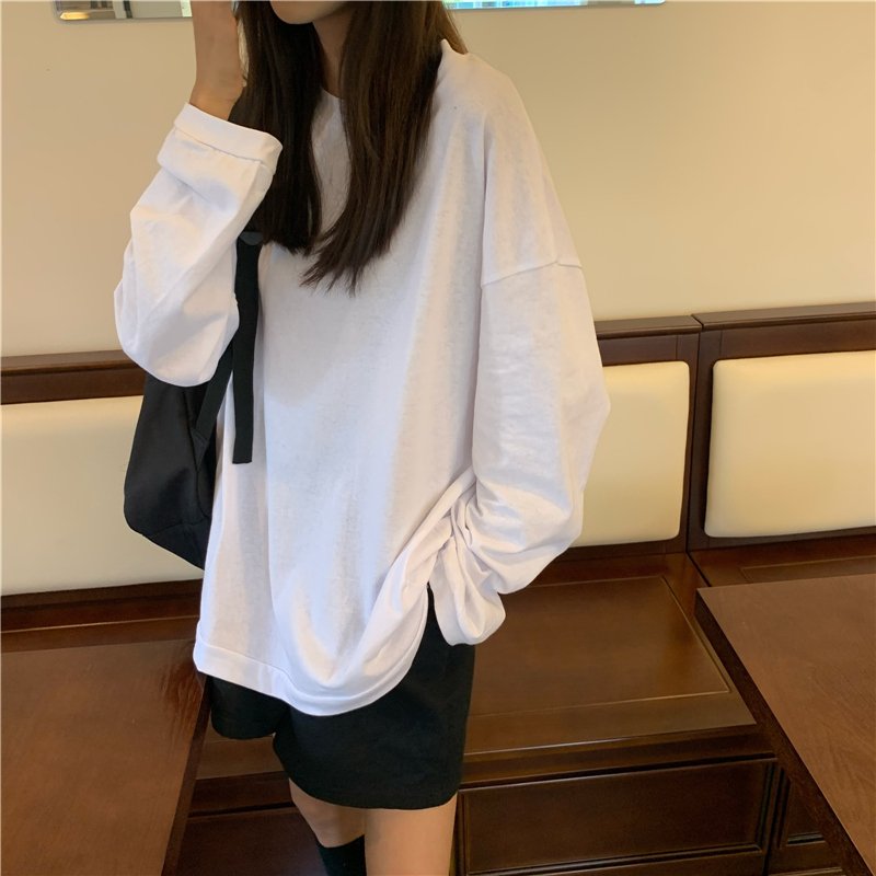 Real shot cotton 2021 spring and autumn candy color long sleeve T-shirt women's loose Korean top fashion