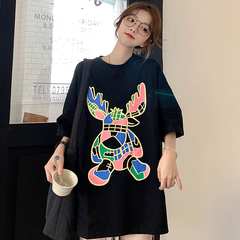 實拍夏裝新品寬鬆大碼短袖恤印花女