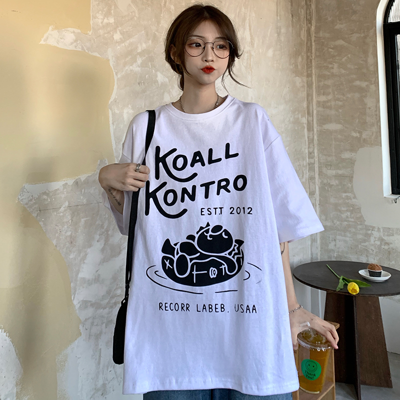 實拍夏裝新品寬鬆大碼印花短袖恤