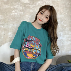 Real shot cotton 2021 cartoon print short sleeve summer casual T-shirt and half sleeve top