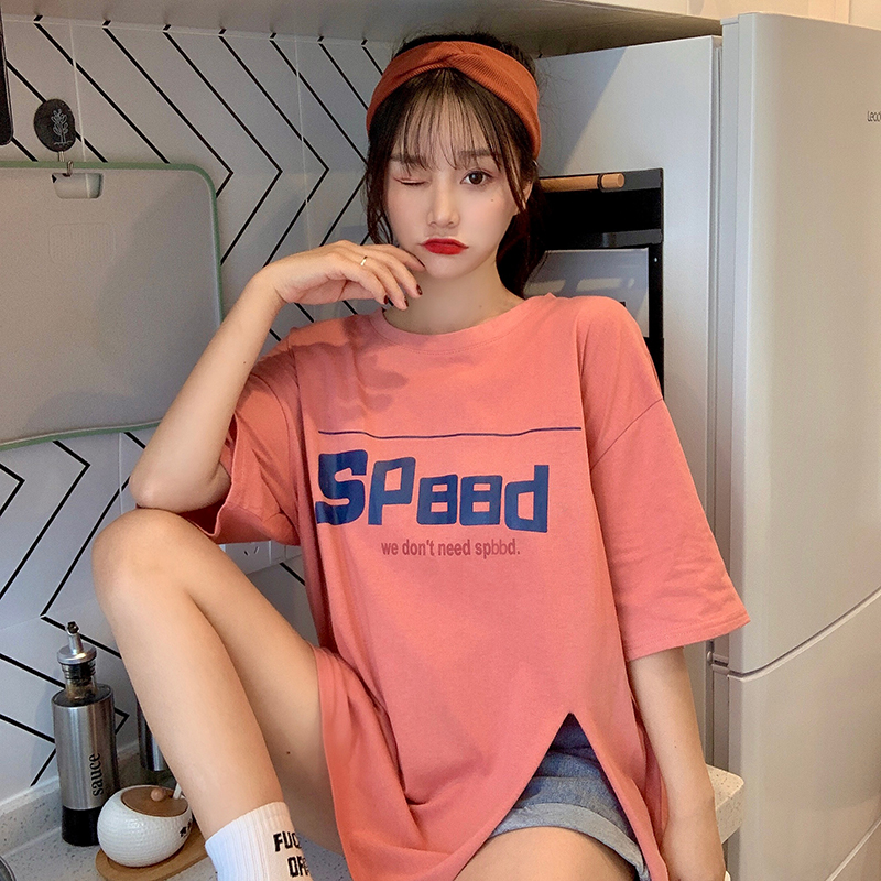 Real shot 2021 summer split short sleeve T-shirt women's loose Korean ins fashion Harajuku BF top