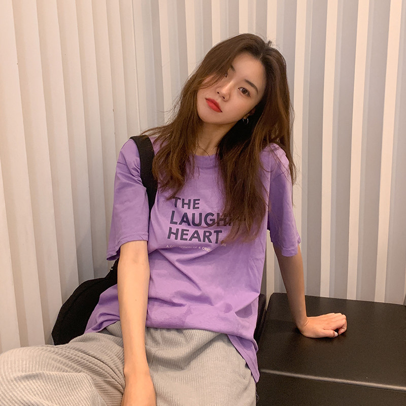 Real photo 2021 new short sleeve T-shirt printed with character letters