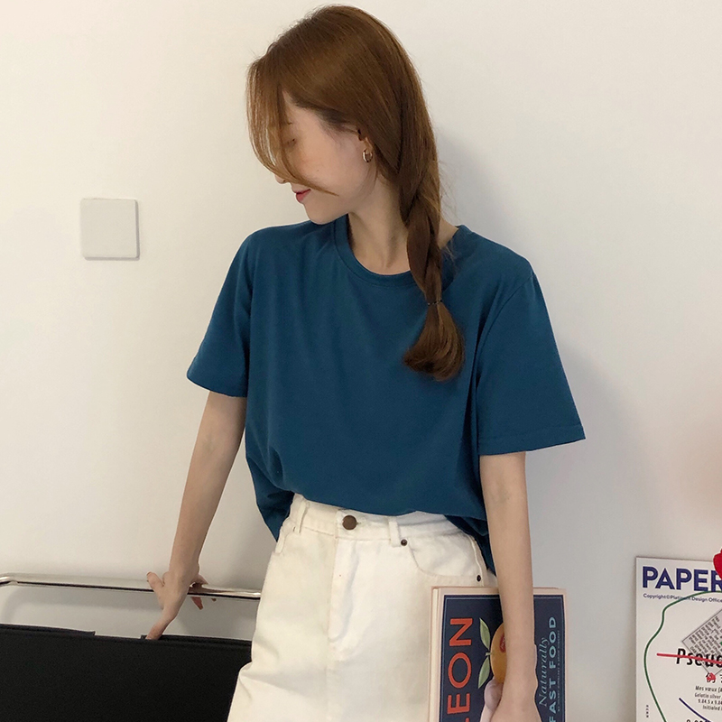 Real color summer new candy solid color short T-shirt