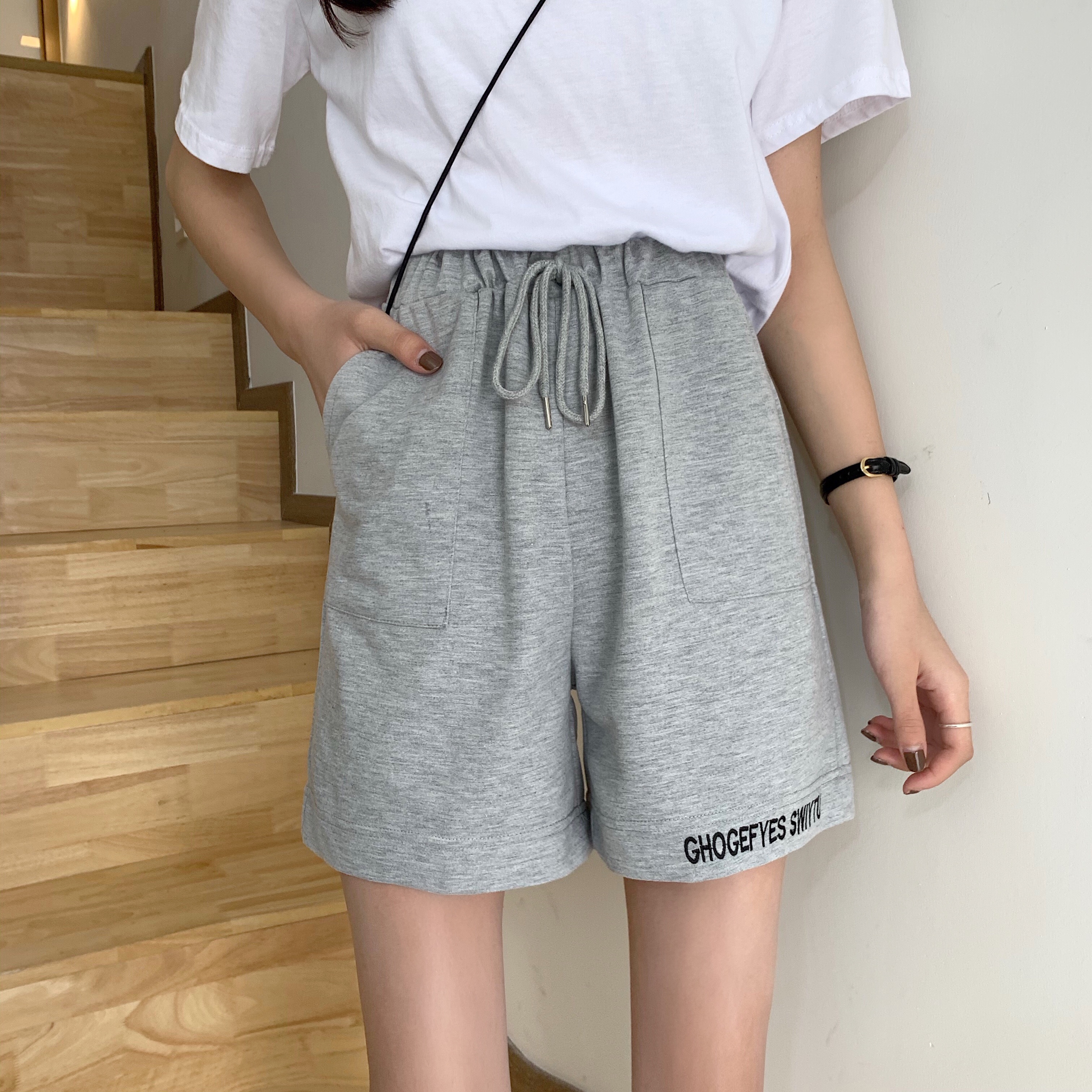 Real shooting of new summer wear women's letter embroidery casual shorts