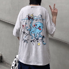 實拍2021夏ins潮牌簡約後背印花短袖T恤寬鬆休閒