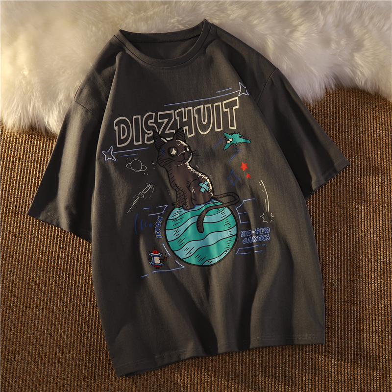 Real shot cotton 2021 summer cartoon short sleeve T-shirt blouse printing