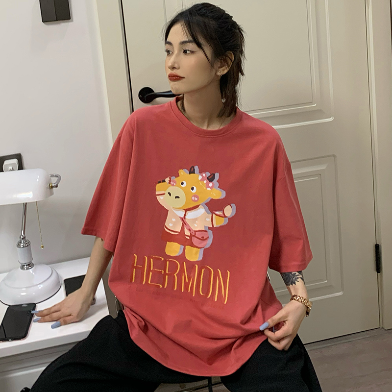 Real shot 2021 summer new short sleeve T-shirt blouse printing