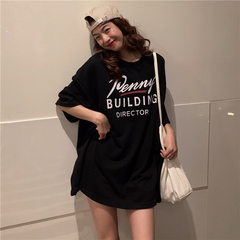 Real shooting summer super fire T-shirt women's middle long Korean student loose half sleeve top