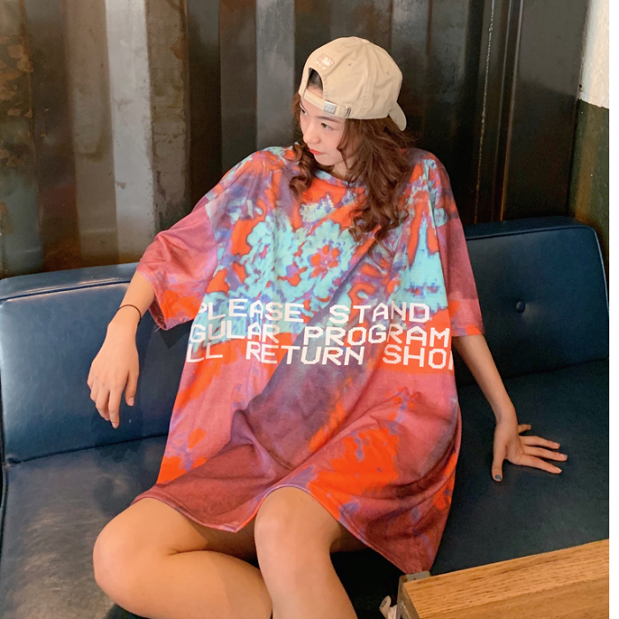 Real shot short sleeve T-shirt women's loose print graffiti top