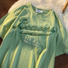 官圖2021新款韓版刺繡字母短袖T恤女寬鬆