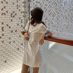Real shot collar small dress mid summer long T-shirt skirt short sleeve girl