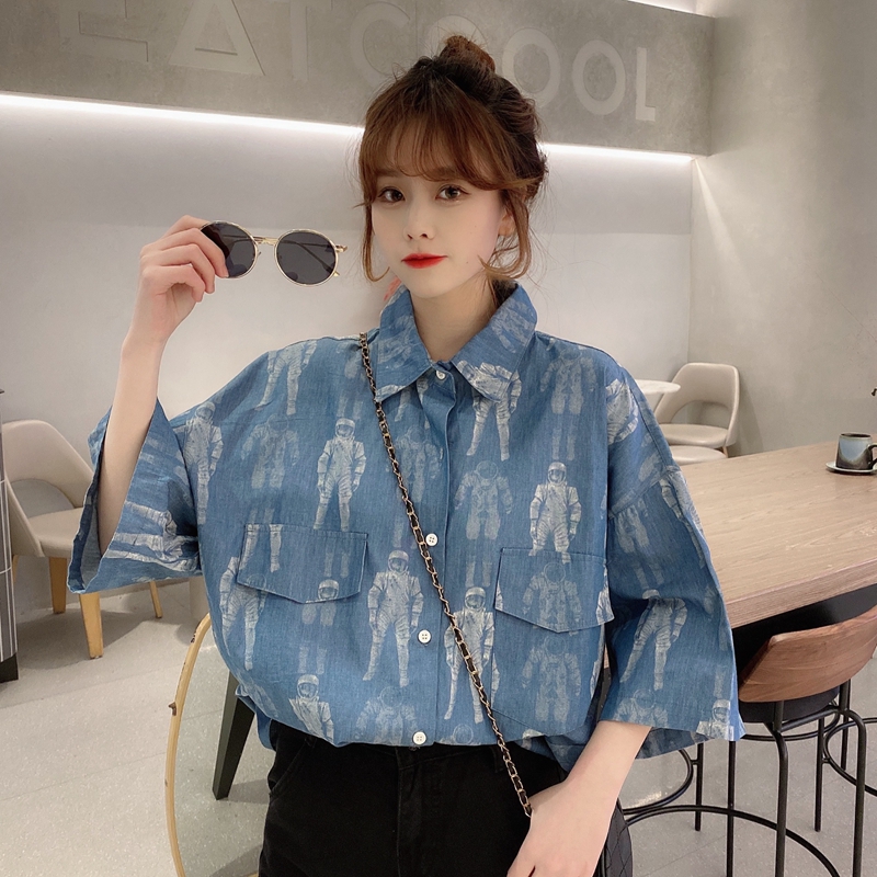 實拍  2021夏季新款寬鬆百搭短袖襯衣女