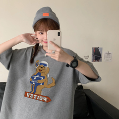 實拍夏學院風手繪卡通印花寬鬆短袖恤女