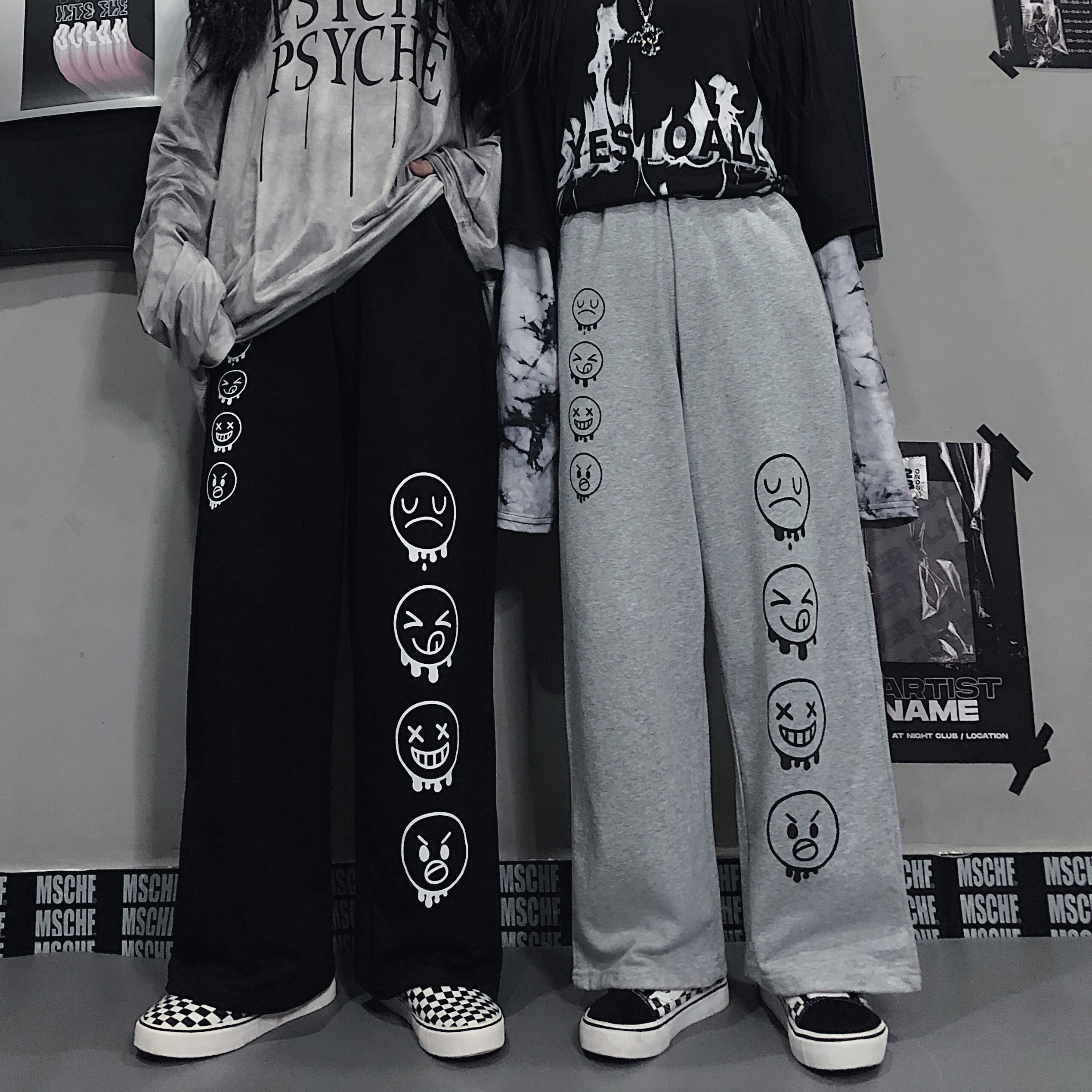 Real shot spring and autumn printing loose pants, yuan Sufeng casual wide leg pants for men and women