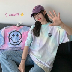 實拍2021夏裝新品扎染短袖t恤女中長款