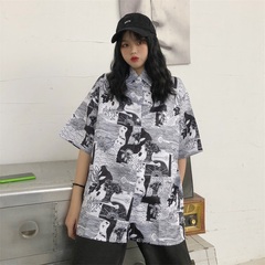 Real shot summer Harajuku style collar short sleeve shirt