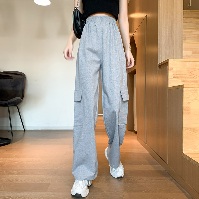 Real shot of spring and autumn Korean version of Harajuku style loose tooling casual wide leg pants pants female