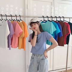 實拍 2021夏裝新品糖果色短袖t恤女短款上衣