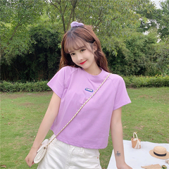 實拍小清新設計感短款短袖t恤女2021新款