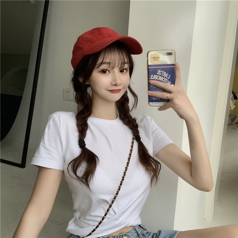 Real shot summer slim short sleeve T-shirt women's high waist short design sense niche top