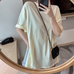 實拍 2021夏純色短袖T恤女中長款網紅開叉上衣ins