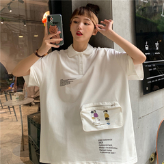 Student pocket zipper short sleeve T-shirt girl friend