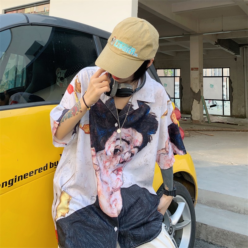 實拍夏原宿風領短袖襯衫潮