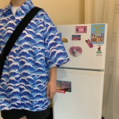 Real shot summer Harajuku style collar short sleeve shirt