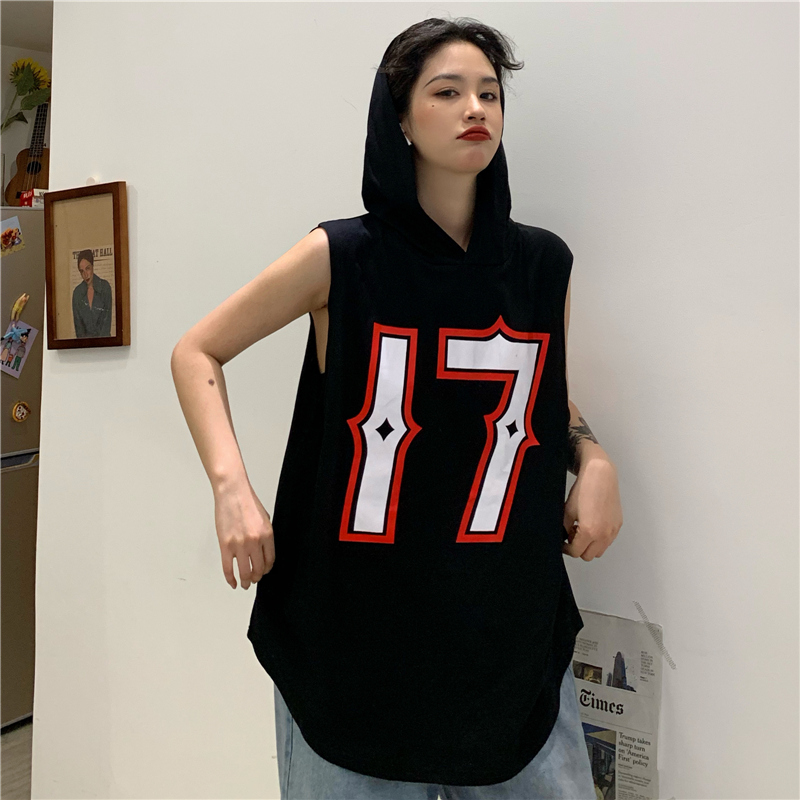 Real shot summer sleeveless T-shirt waistcoat women's hooded original suzerain design