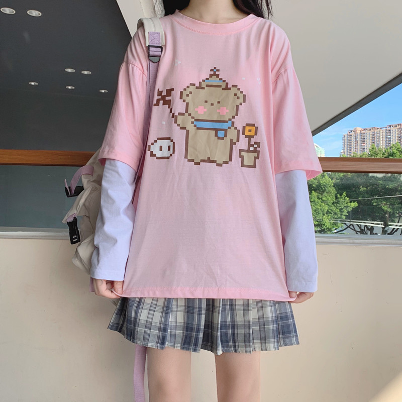 Real photo 2021 Japanese cotton spring new long sleeve T-shirt for women