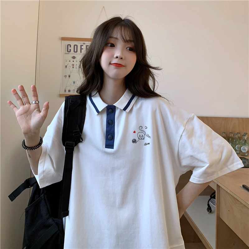Photo of 2021 summer Polo neck loose short sleeve versatile printed T-shirt for women