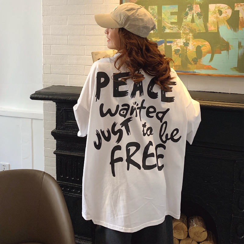 Real summer graffiti print for female lovers relaxed hip hop short sleeve T-shirt