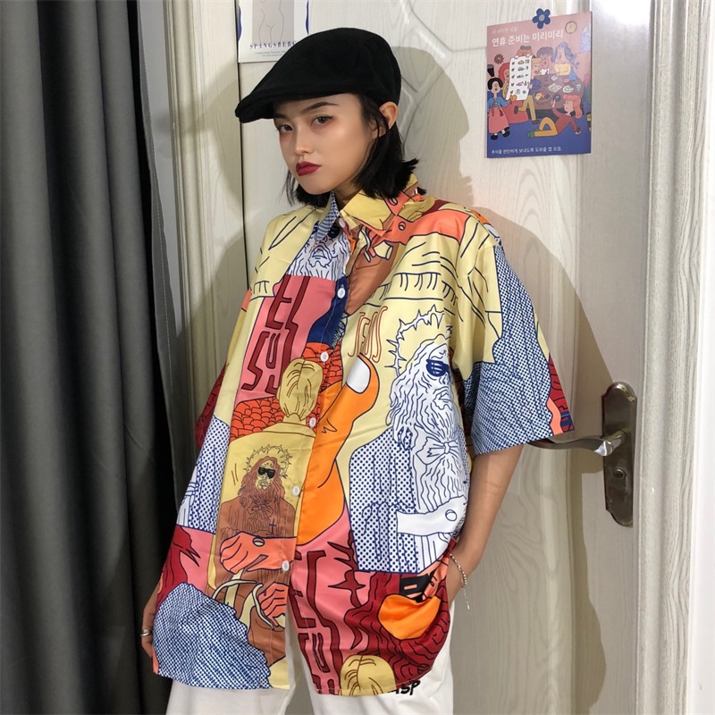 實拍夏裝新品原宿風領短袖襯衫