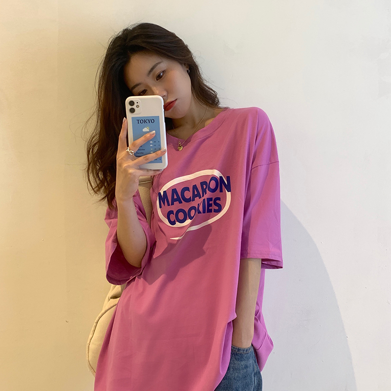 Photo 2021 loose medium length short sleeve T-shirt for female students