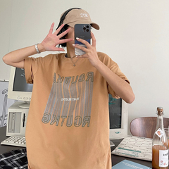 實拍 2021夏裝學院風手繪卡通印花寬鬆短袖T恤女