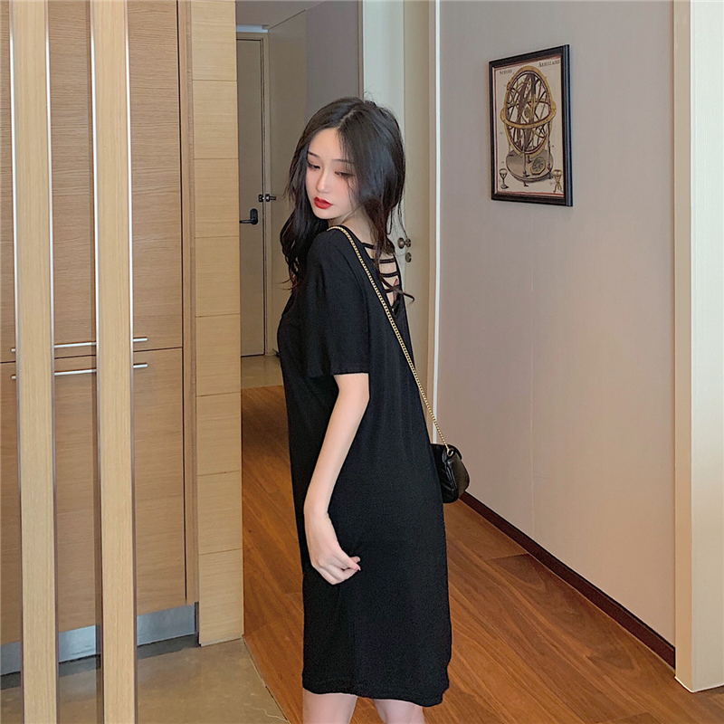 Real shot pure cotton Hong Kong style pure cotton net red nightdress women's summer open back mid length skirt